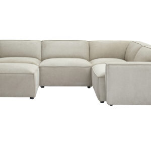 canapé d'angle modulable 5 places et pouf en tissu effet velours texturé beige split