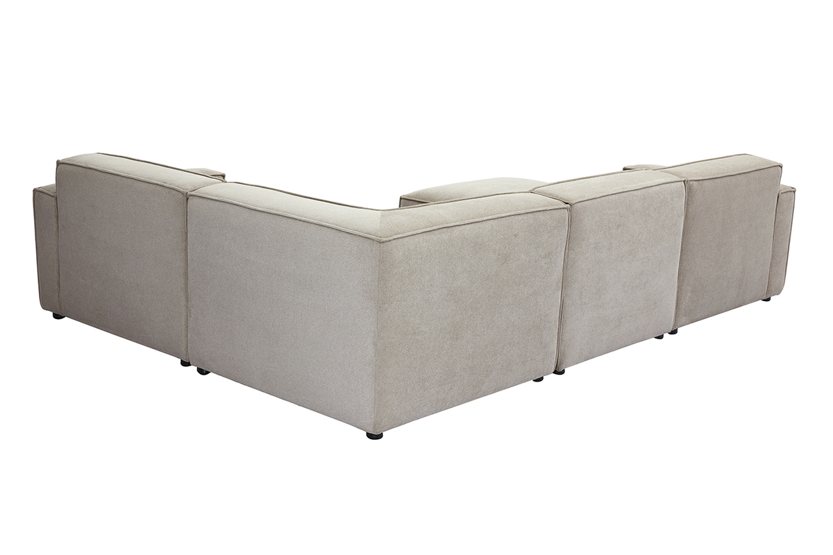 canapé d'angle modulable 5 places et pouf en tissu effet velours texturé beige split canapé d'angle modulable 5 places et pouf en tissu effet velours texturé beige split