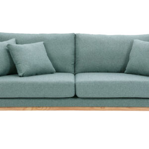 canapé scandinave déhoussable 3 places en tissu vert de gris et bois clair oslo