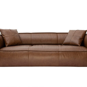 canapé vintage 3 places cuir marron et bois noir cobain