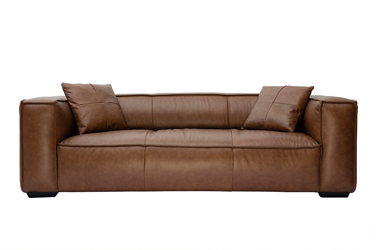 canapé vintage 3 places cuir marron et bois noir cobain canapé vintage 3 places cuir marron et bois noir cobain