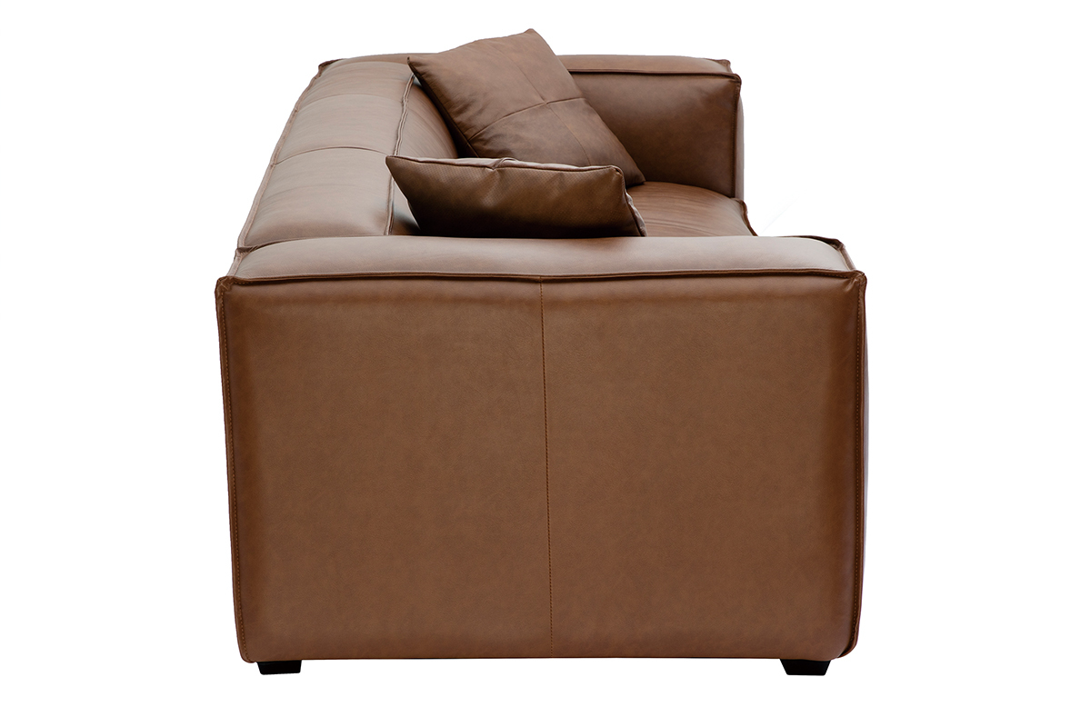 canapé vintage 3 places cuir marron et bois noir cobain canapé vintage 3 places cuir marron et bois noir cobain