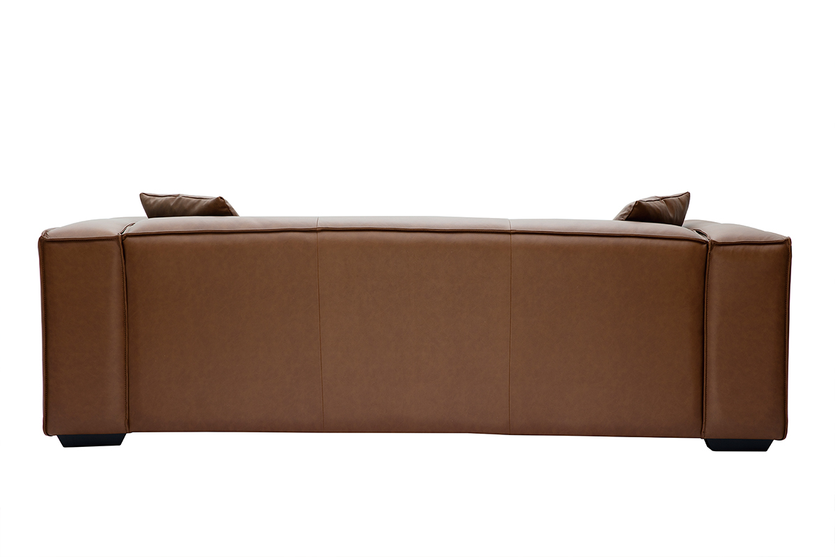 canapé vintage 3 places cuir marron et bois noir cobain canapé vintage 3 places cuir marron et bois noir cobain