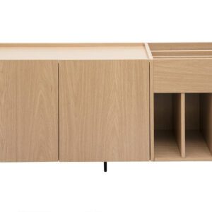 Bufet do przechowywania płyt winylowych z jasnego drewna dębowego i czarnego metalu L140 cm SEDA