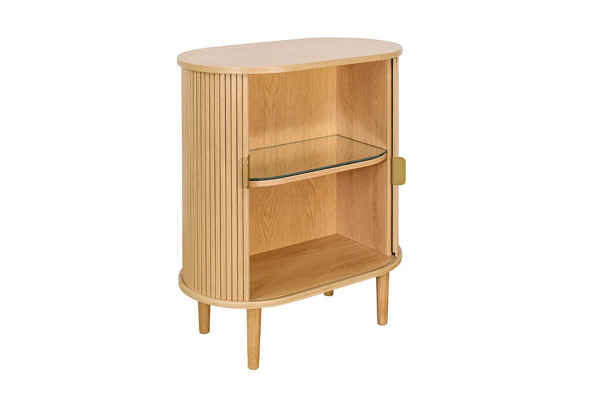 buffet haut vintage avec portes coulissantes bois clair chêne l70 cm epic