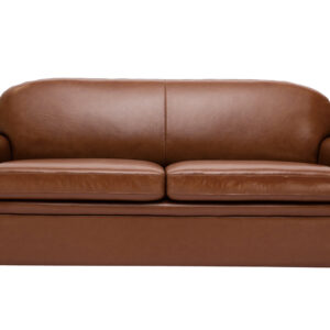 canapé convertible vintage 3 places cuir marron et bois noir avec matelas 9 cm club