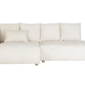 canapé d'angle gauche 3 places en tissu velours côtelé beige et bois clair harlem