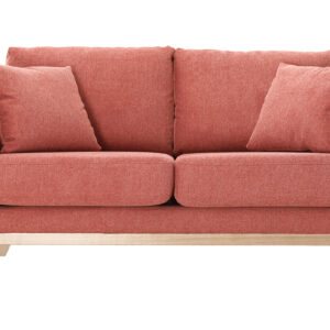 canapé scandinave déhoussable 2 places en tissu effet velours texturé terracotta et bois clair oslo