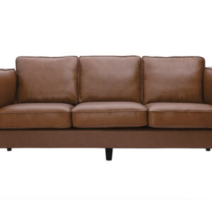 canapé vintage 3 places cuir marron et bois foncé bradley