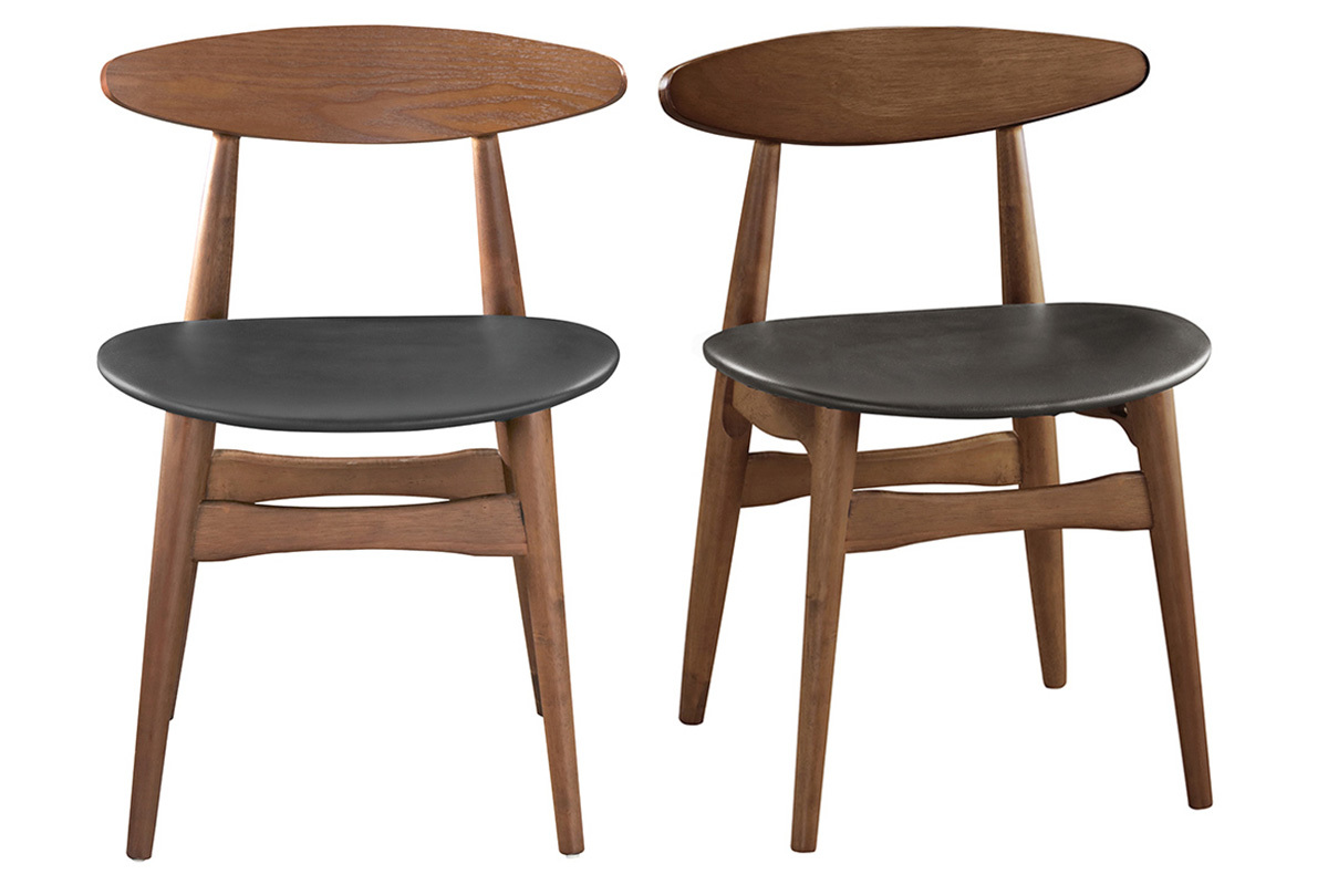 chaises vintage en bois foncé et noir (lot de 2) walford