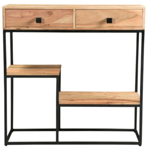 console avec rangements 2 tiroirs en bois massif et métal noir l80 cm grenelle