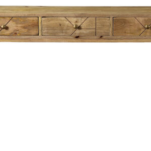 console avec rangements 3 tiroirs en bois manguier massif gravé et métal doré l120 cm linium
