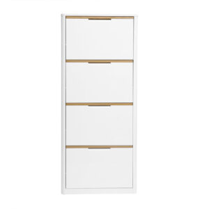 meuble à chaussures 4 portes finition blanc laqué brillant l68 cm kirk