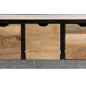 meuble de rangement industriel en bois manguier massif et métal noir 3 tiroirs l100 cm atelier