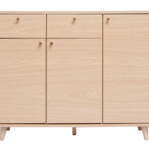 meuble d'entrée meuble de rangements à chaussures finition bois clair chêne et métal doré l110 cm silvestre